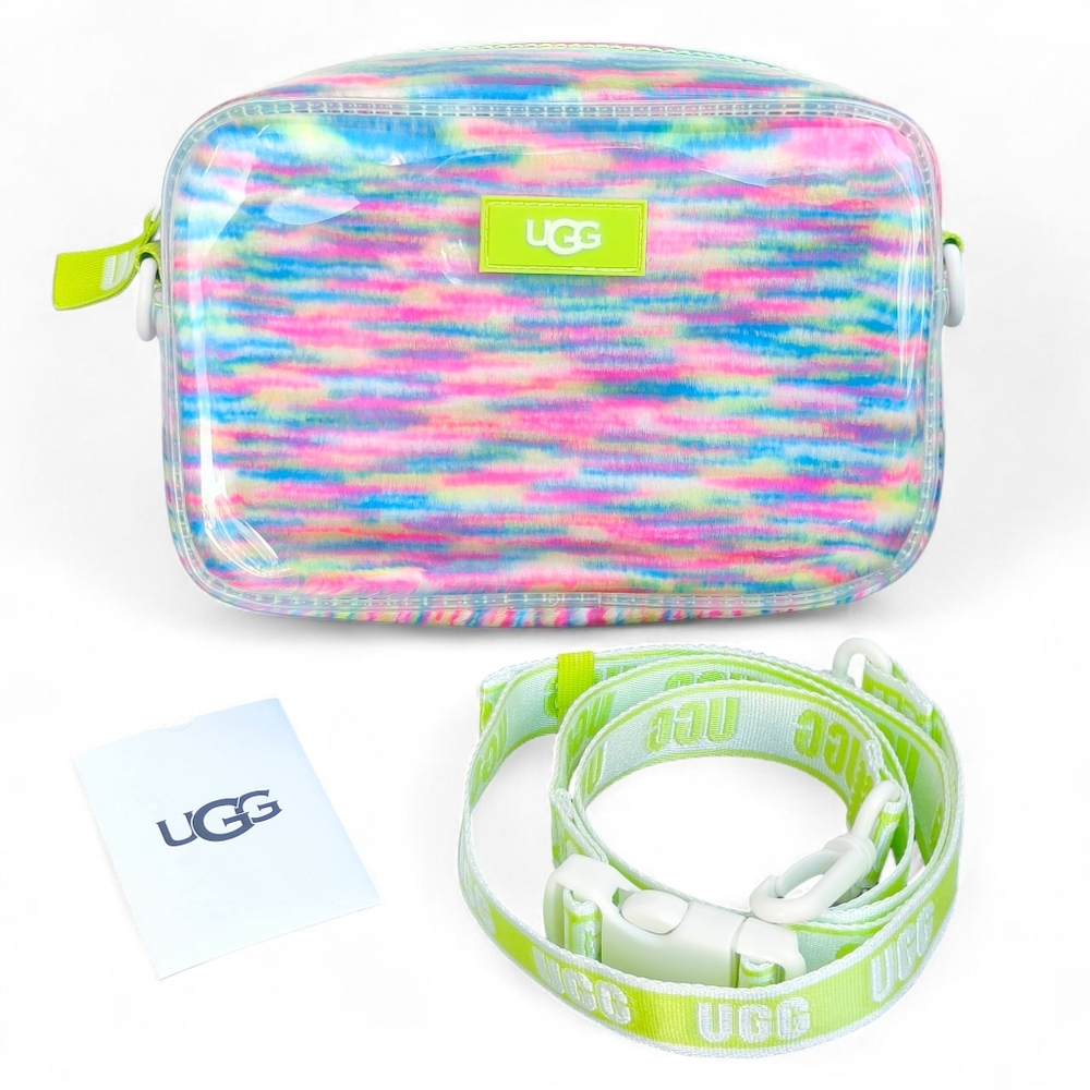UGG Janey II Clear Rainbow Plush Fur Crossbody Waist Bag Purse Handbag
